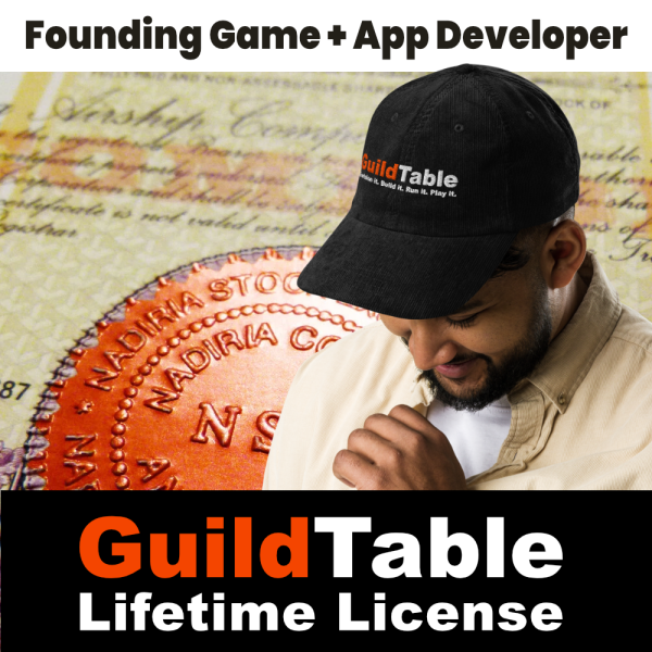 Founding Game + App Developer Lifetime License with Embroidered GuildTable Vintage Corduroy Cap